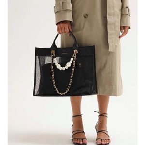 Leather pearl black tote bag, shoulder bag